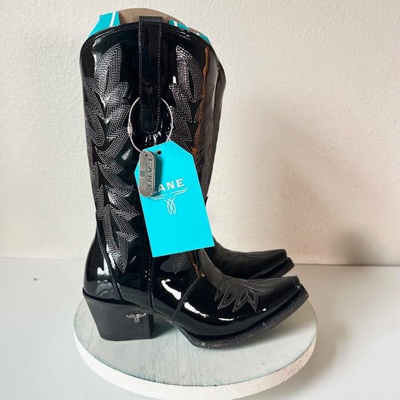 Lane Off The Record Cowgirl Western Boots Black 7.5 Cowboy Snip Toe Rodeo Midi - Picture 3 of 13